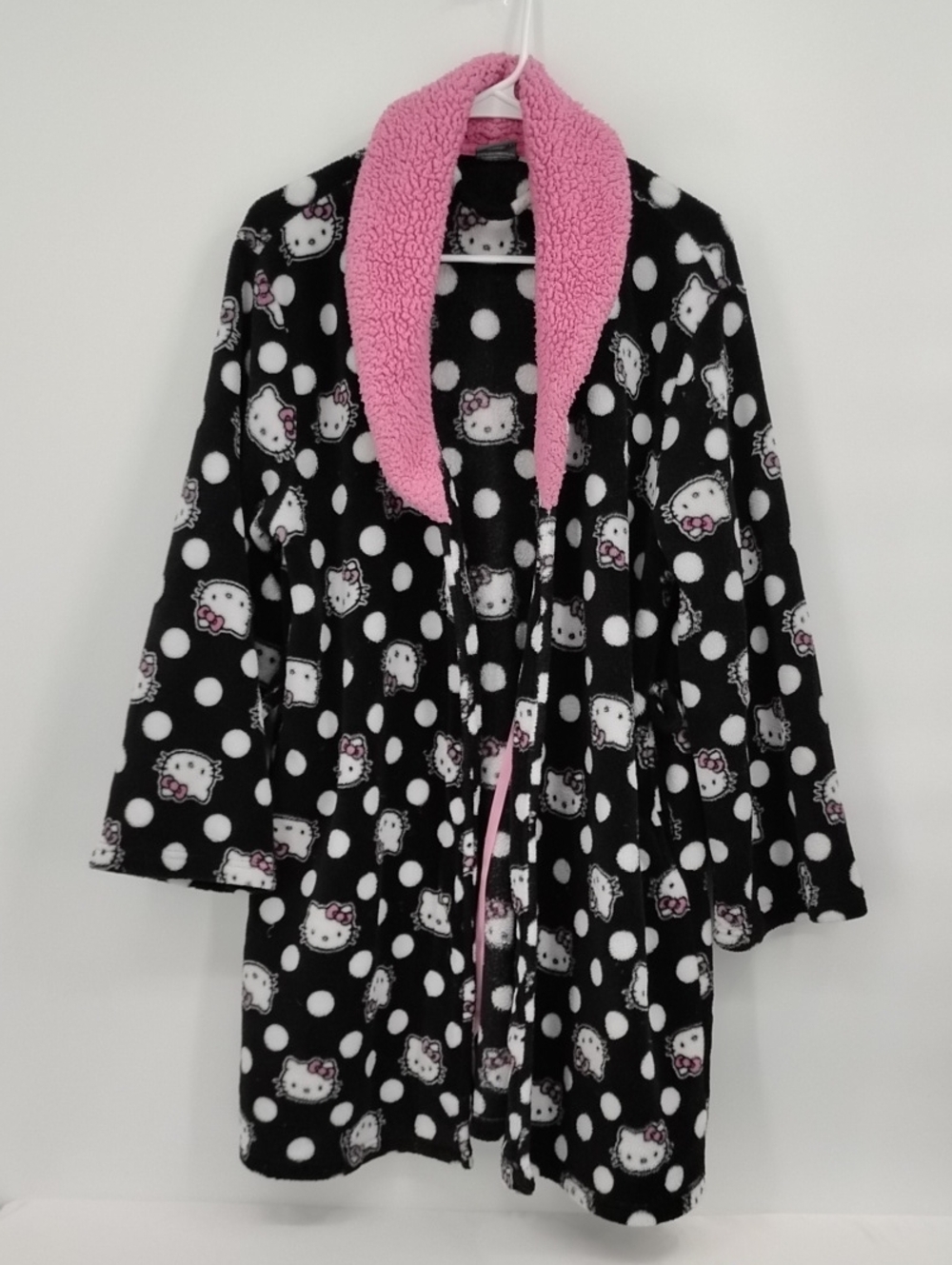 Hello Kitty Black, White & Pink Plush Robe with Sherpa Collar